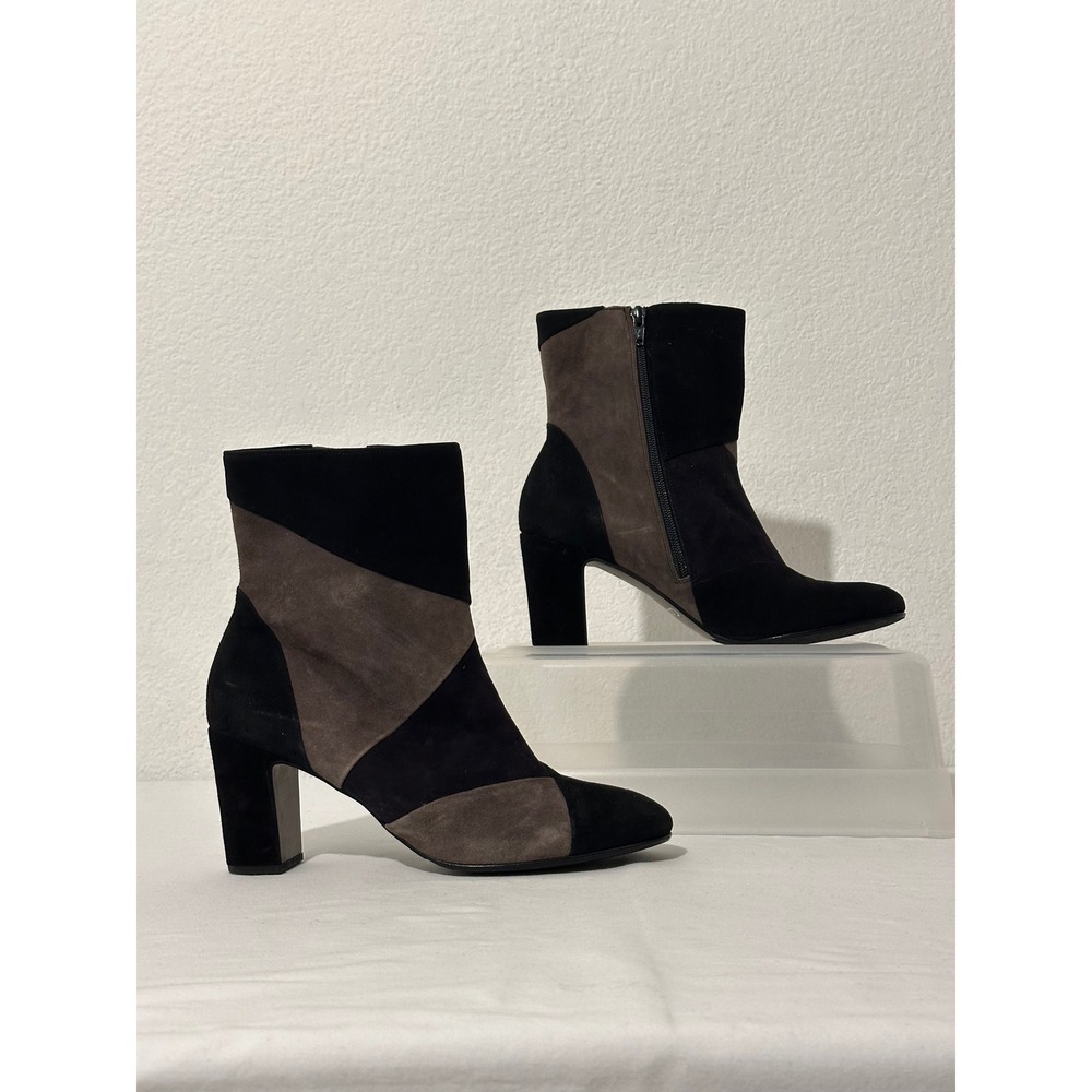 Gabor Womens Black Grey Suede Colorblock Block Heel Ankle Boots Size 7